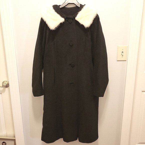 VINTAGE 1930s Wool Felted Wool Coat & Fur Collar Lg Black & White EUC - Picture 16 of 16